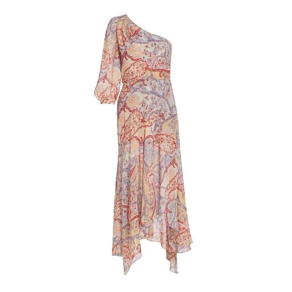 Veronica Beard Kimber Silk Paisley One-Shoulder Midi Dress Red Blue Size 6 - Picture 2 of 15